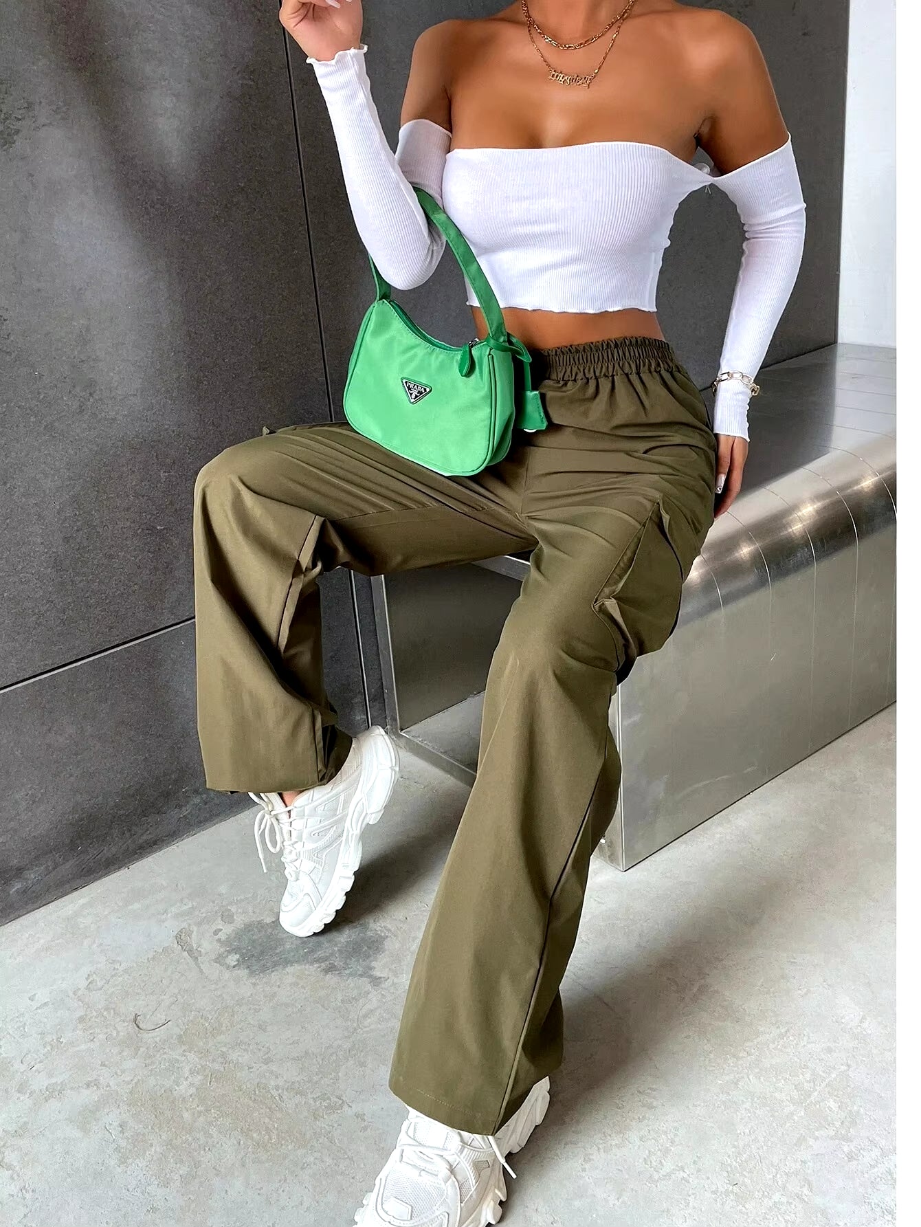 Fashion Women Baggy Joggers Pants Casual Communte Female Chic Straight Cargo Pant Elastic High Waist Elegant Oversized Trousers